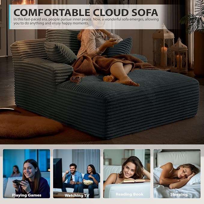 50 Inch Chaise Lounge Chair Indoor, Oversized Corduroy Upholstered Boneless - Image 7
