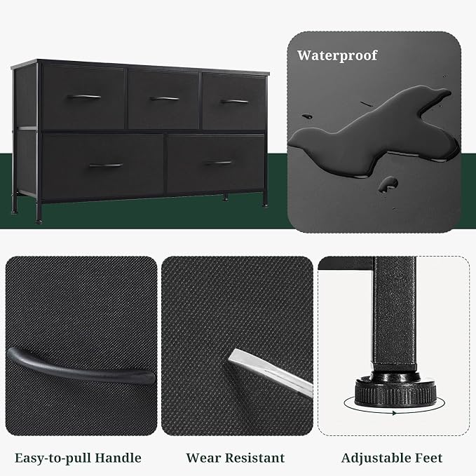 5-Drawer Dresser for Bedroom, Anti-Tip Wide Storage Organizer Fabric Chest of - Image 7