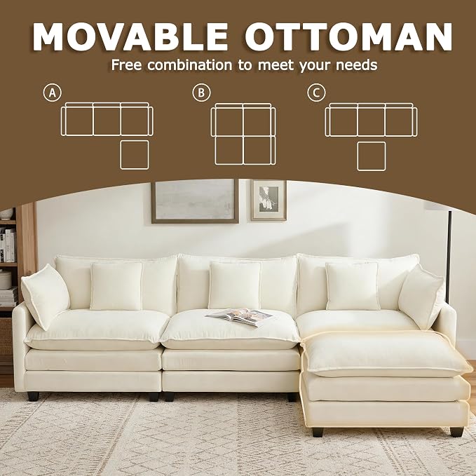 113” Modular Sectional Sofa, L Shaped Cloud Couch - Image 5