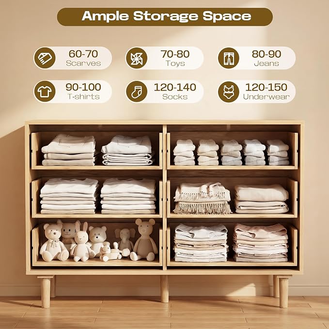 FUQARHY 6 Drawer Dresser Rattan Dresser Modern Chest - Image 4