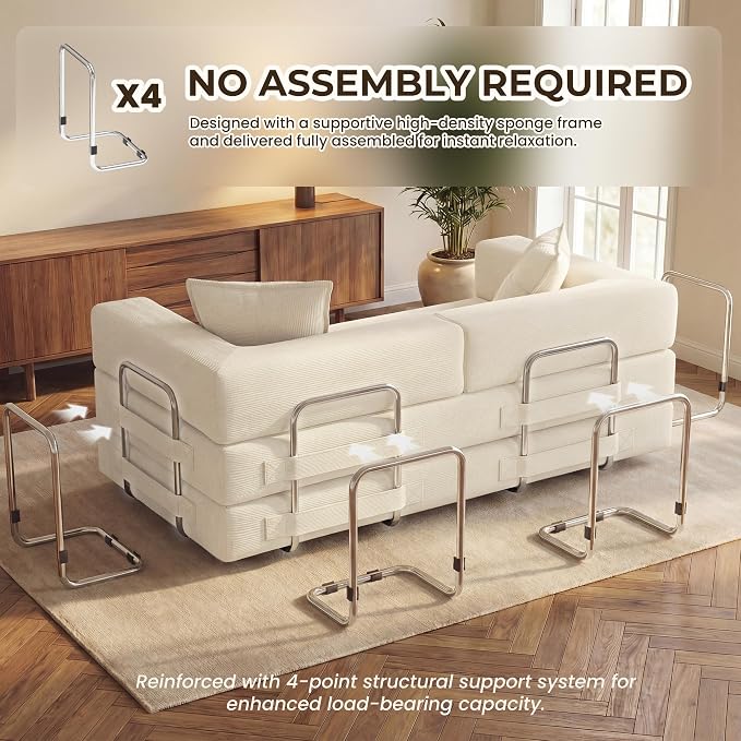 GRUSIGN 78 Inch Convertible Sofa Bed, 5-in-1 Futon Sofa Bed Pull Out Couch - Image 5