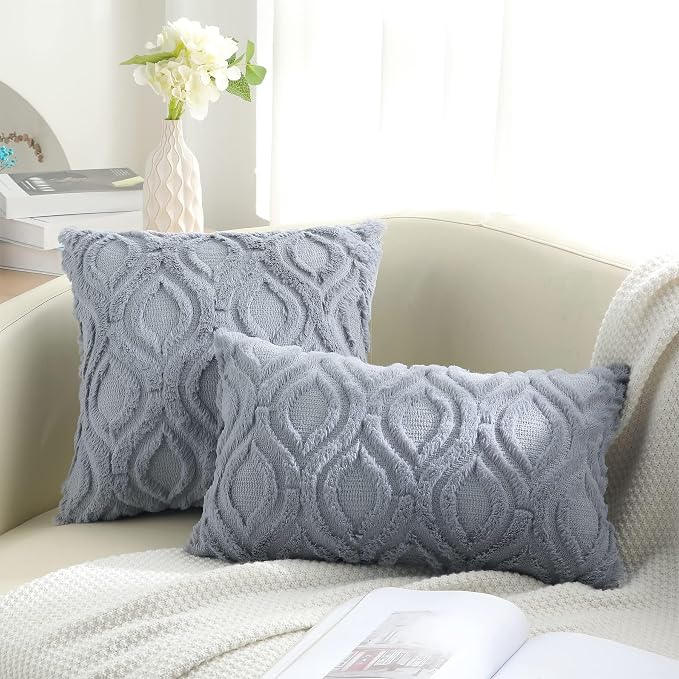 decorUhome Throw Pillow Covers 24x24 Inch Set of 2, Soft Plush Faux Wool Blue - Image 6