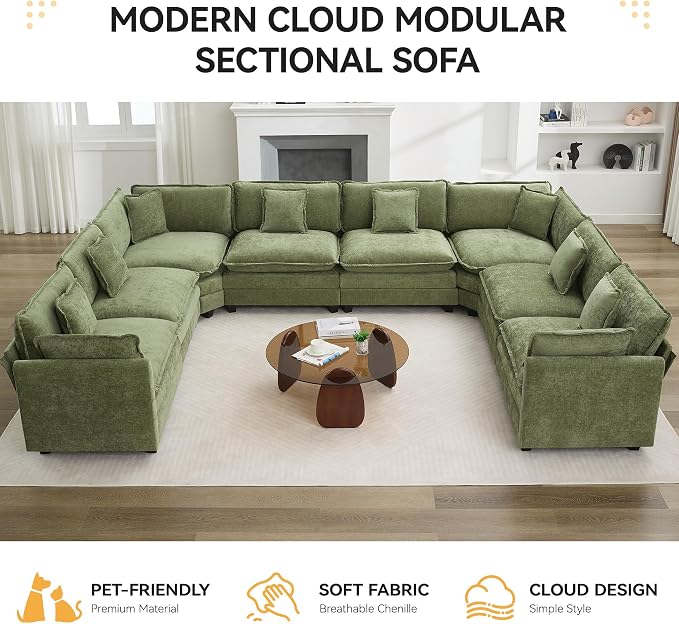 147'' Oversized U Shaped Cloud Sectional Sofa, Chenille Deep Seat Couches - Image 7
