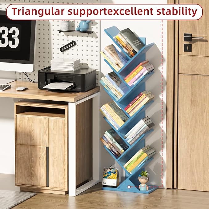 SHEEPAM 10 Tier Tree Book Shelf, Floor Standing Wood Bookshelf - Image 7