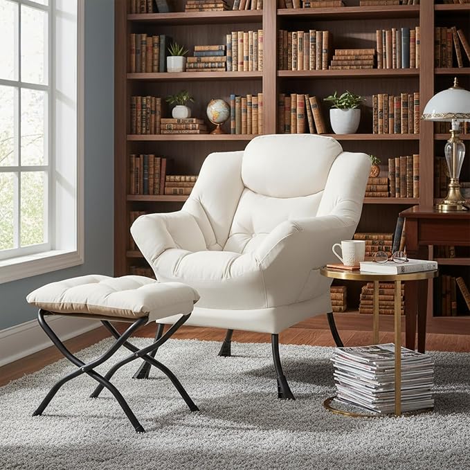 Welnow Lazy Chair with Ottoman, Modern Reading Accent Chair with Armrests and a - Image 7