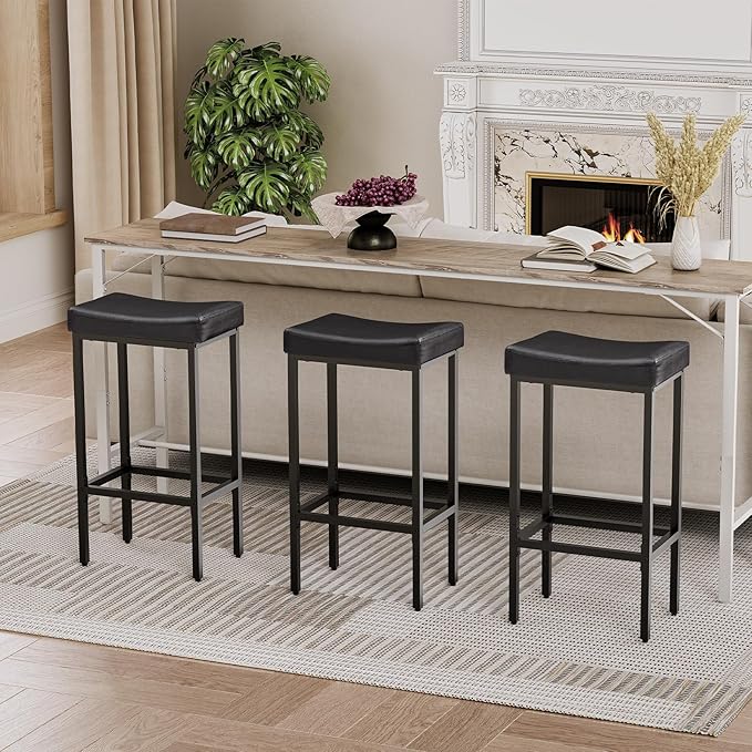 HOOBRO Bar Stools, Counter Height Bar Stools, Saddle Stools, 24.8" Barstools - Image 2
