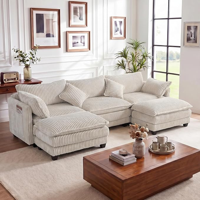 Vesgantti 109" U Shaped Cloud Sectional Sofa, Comfy Corduroy Upholstered by Vesgantti