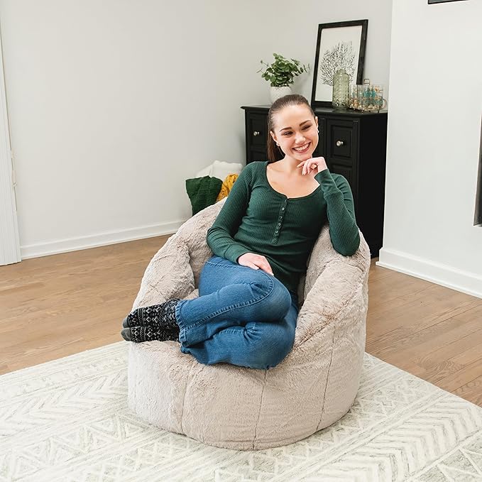 Big Joe Milano Bean Bag Chair for Kids, Ultra-Soft Taupe Plushie Polyester Blend - Image 5