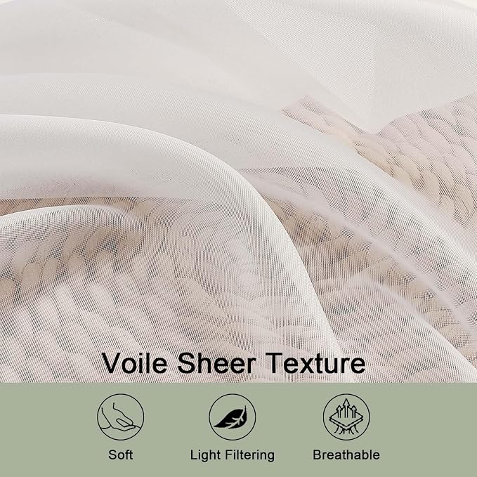 OWENIE Ivory Sheer Curtain 90 Inches Long 2 Panels Set, Solid Filmy Drapes - Image 4