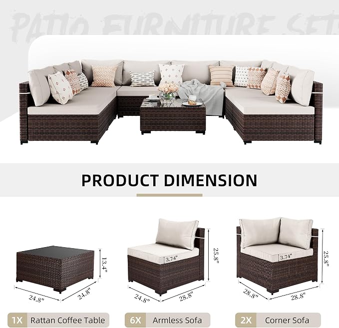 UPHA 9 Pieces Patio Furniture Sets, Wicker Outdoor Sectional Sofa Couch - Image 2