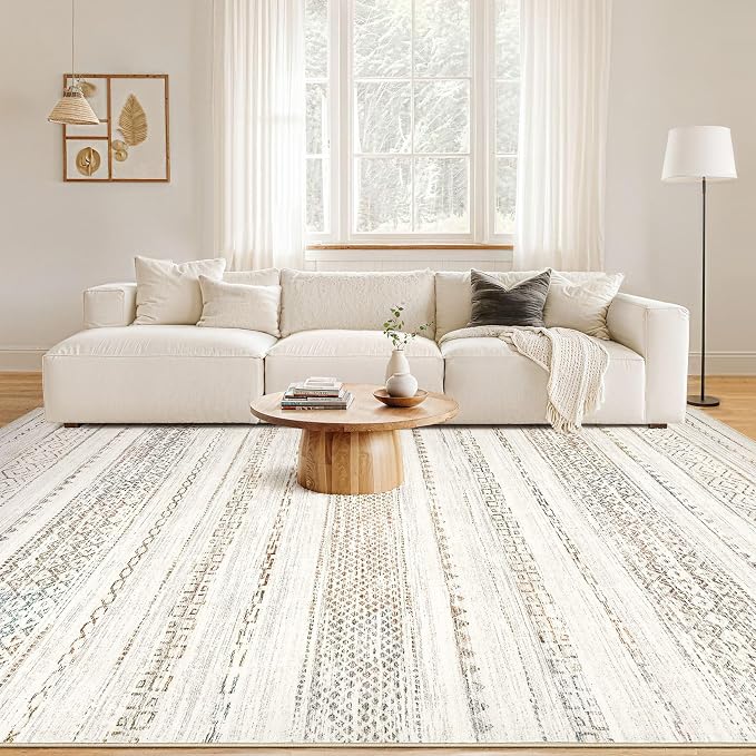 Nakagishi Area Rugs 9x12 Living Room Rug: Washable Boho Large Neutral Modern - Image 4