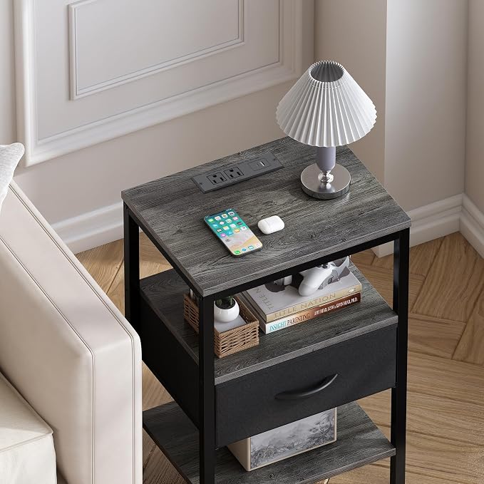 SUPERJARE Nightstand with Charging Station, Bed Side Table with Adjustable - Image 8