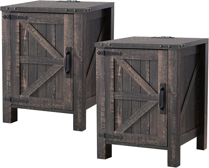 OKD Farmhouse Nightstand Set of 2, 18 Inch Rustic End Table by OKD