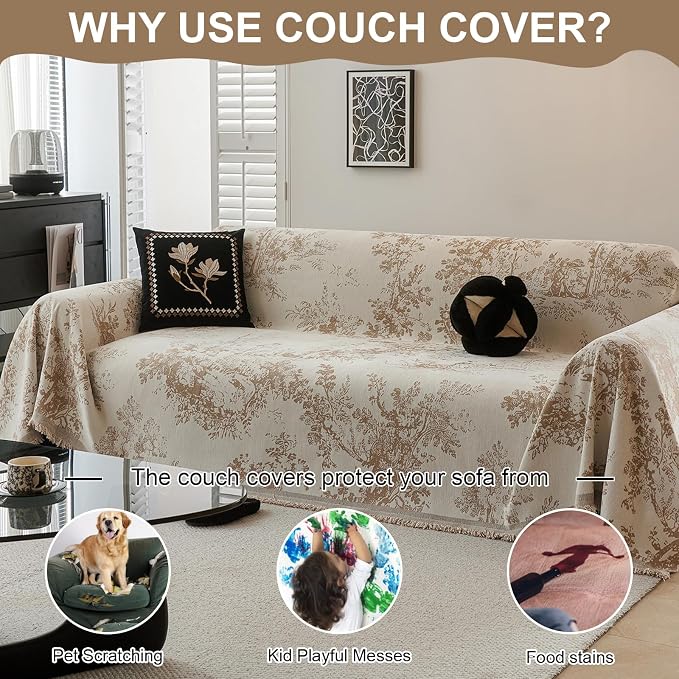 VClife Floral Couch Cover Vintage Rustic Creamy White Sofa Cover - Image 4
