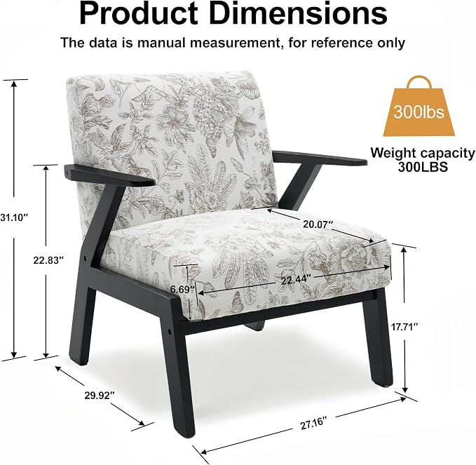 Floral Accent Chair, Mid Century Modern Chairs, Upholstered Armchair - Image 2