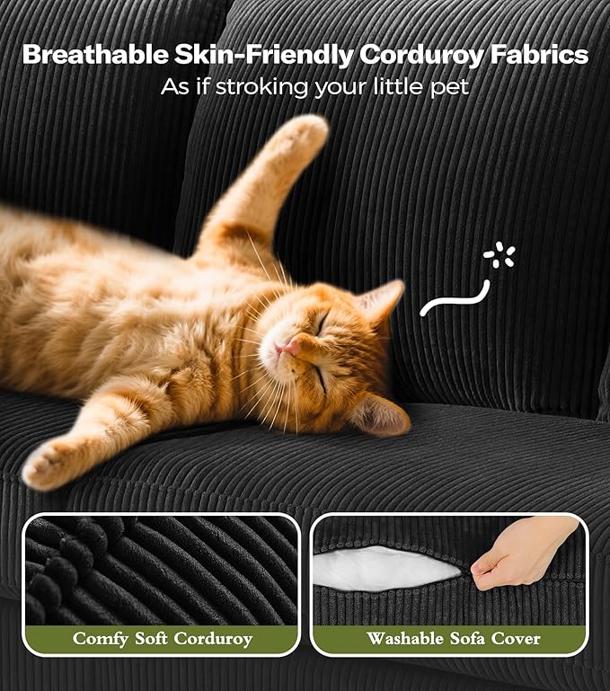 70in Corduroy Couch, Kidirect Sofa No Tool Assembly, Comfy Couches - Image 3