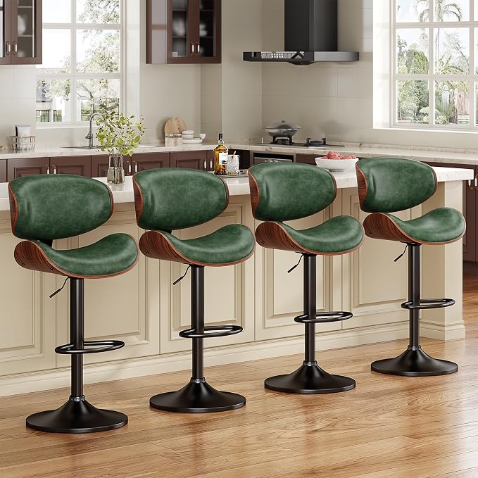 YaFiti Bar Stools Set of 4, Bentwood Adjustable Height Swivel Bar Stools by YaFiti