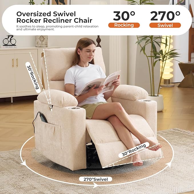 Rocking Chair Nursery with Adjustable Armrests, Electric Glider Recliner - Image 5