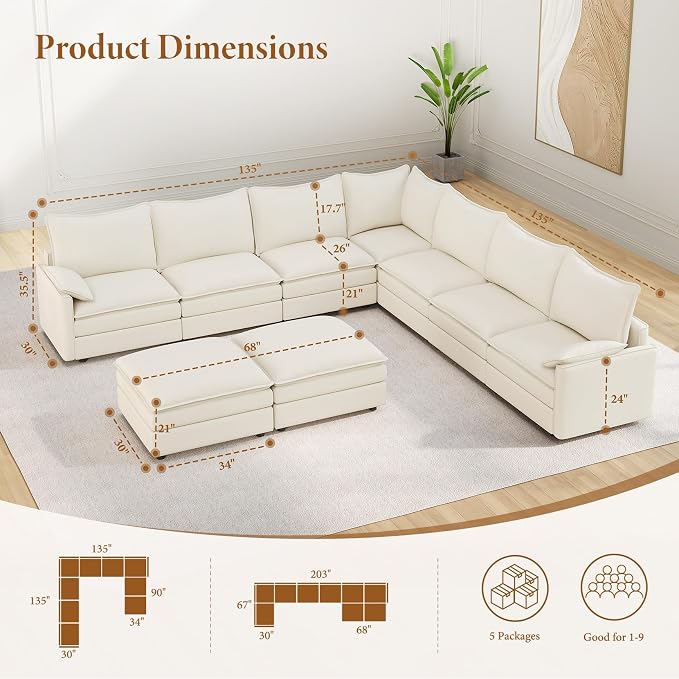 Vesgantti Large Modular Sectional Sofa, Big Comfy Cloud Couch - Image 2