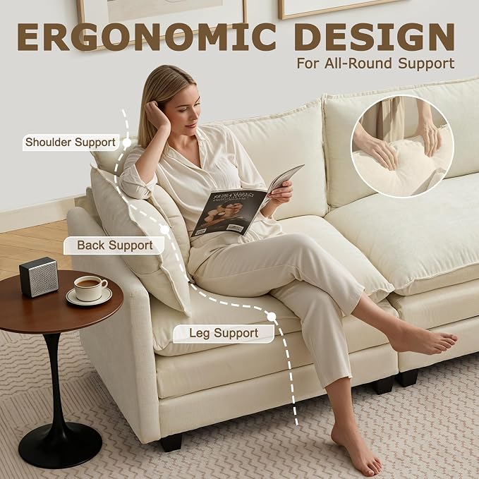 78" Modular Sectional Sofa, Cloud Couch Loveseat Sofa, Deep Seat Washable - Image 5