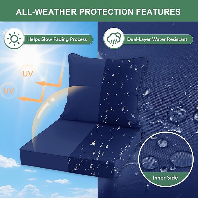 Summsun Outdoor Cushions for Patio Furniture 24 x 24 Inch, Double-Sided - Image 3