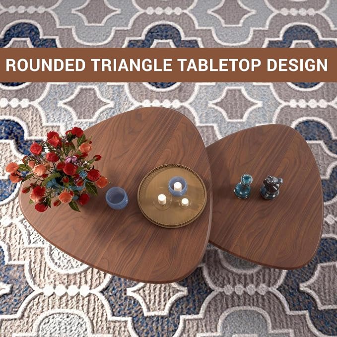 Honyee Nesting Coffee Table Set of 2, Modern Walnut Wood Veneer Coffee Table - Image 5