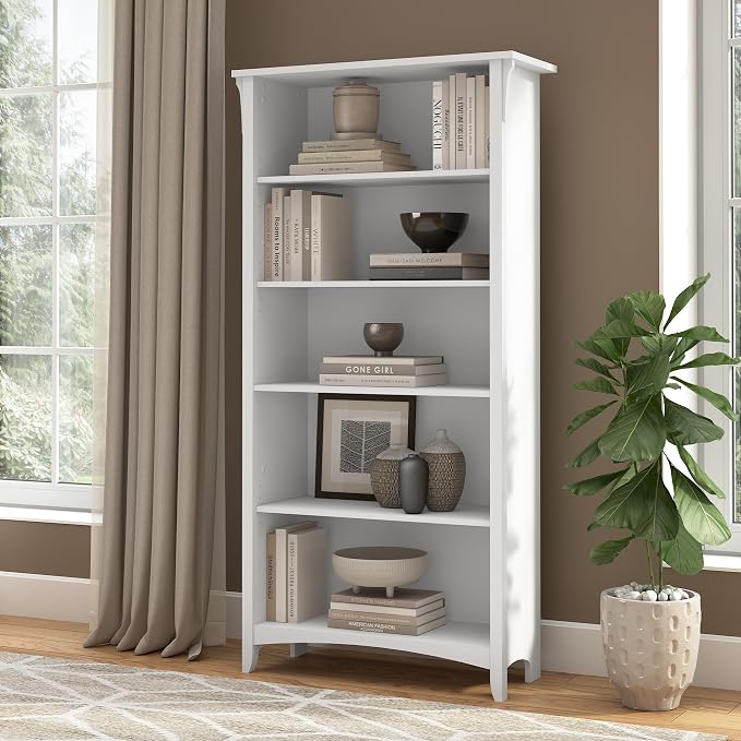 Bush Furniture Salinas 5 Shelf Bookcase in Pure White, Tall Bookshelf, Large - Image 2