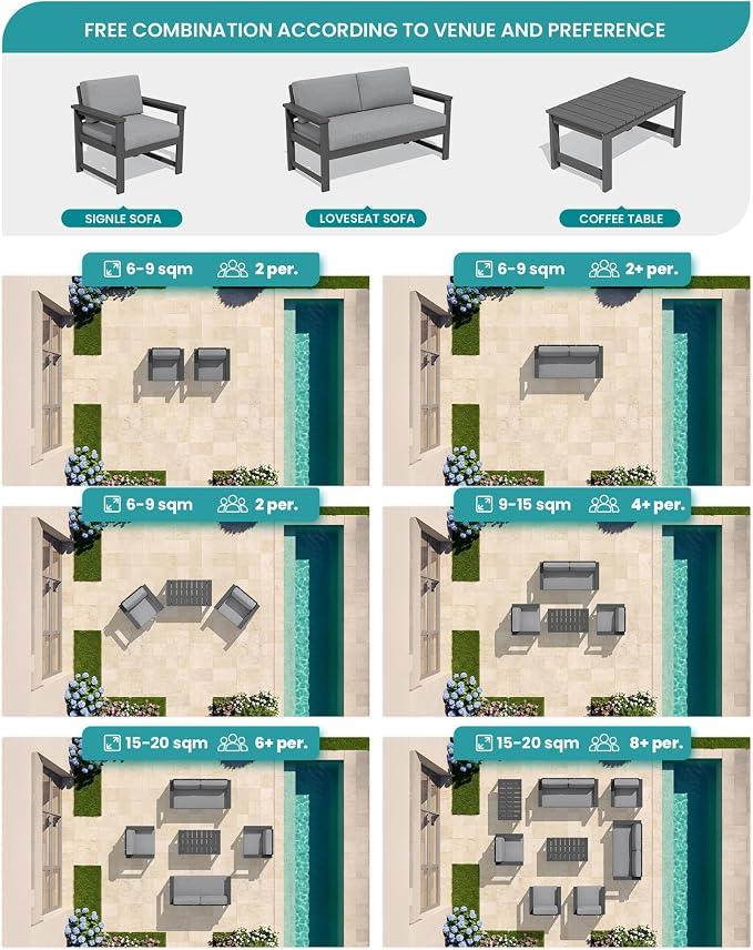 SERWALL 8 Pieces HDPE Outdoor Conversation Sofa Set - Image 9