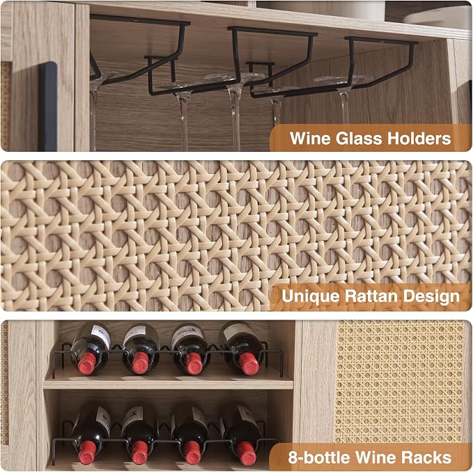 Alaxgumrol Coffee Bar Cabinet, Rattan Buffet Sideboard Cabinets - Image 4