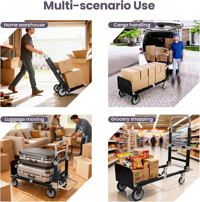 3-in-1 Folding Hand Trucks, 600Lbs Convertible Hand Truck Dolly, Heavy Duty - Image 5
