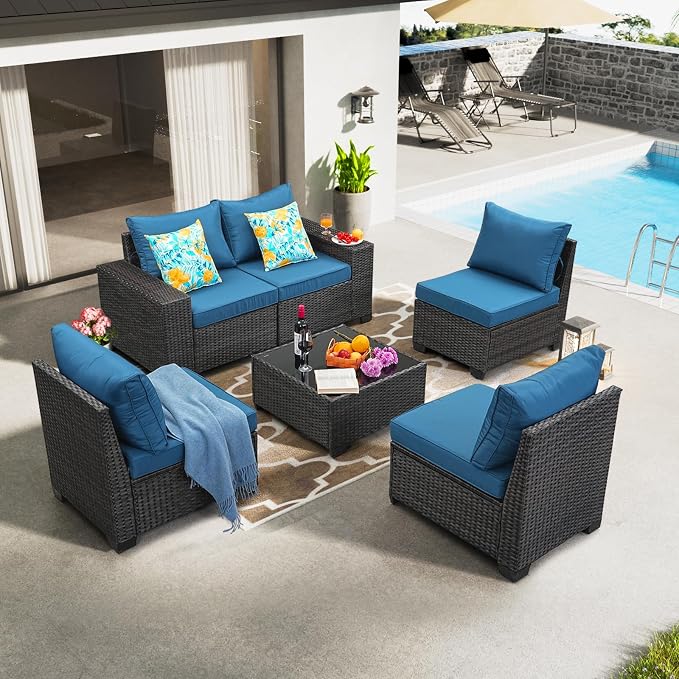 JOYURE 6 Pieces Patio Furniture Set All-Weather Outdoor Wicker Sectional - Image 8