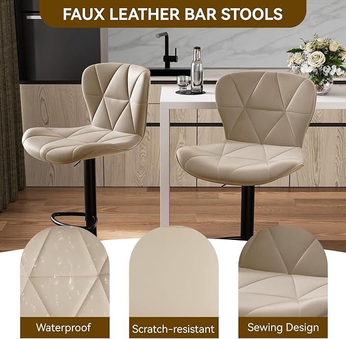 Nalupatio Modern Bar Stools Set of 3, Adjustable Faux Leather Upholstered - Image 4