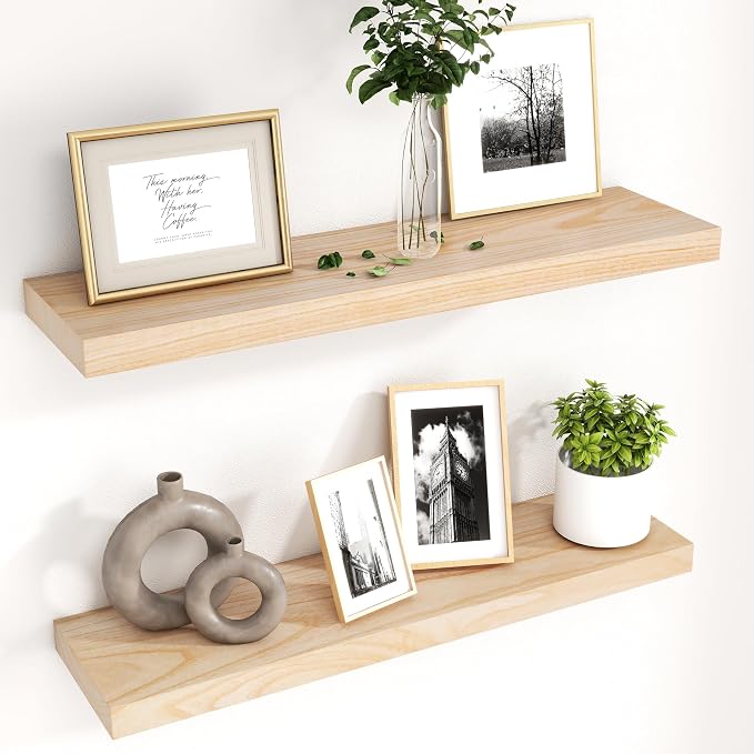 fuqing 30 Inch Floating Shelves | Natural Wood Wall Shelves Set of 2 | 30" W x by Fuqing