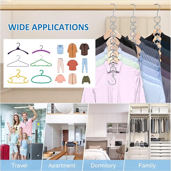 Space Saving Hangers for Clothes 6 Pack, Sturdy Metal Hangers Heavy Duty Magic - Image 3