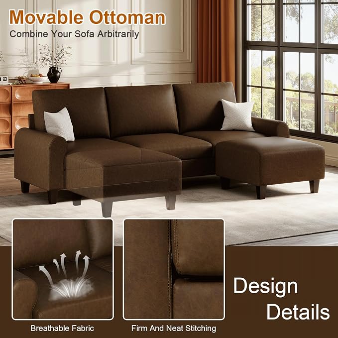EASE MOOSE Large Seat Faux Leather L Shaped Sofa, Waterproof and - Image 7