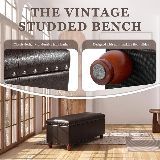 HomePop Espresso Faux Leather Storage Cocktail Bench - Image 7