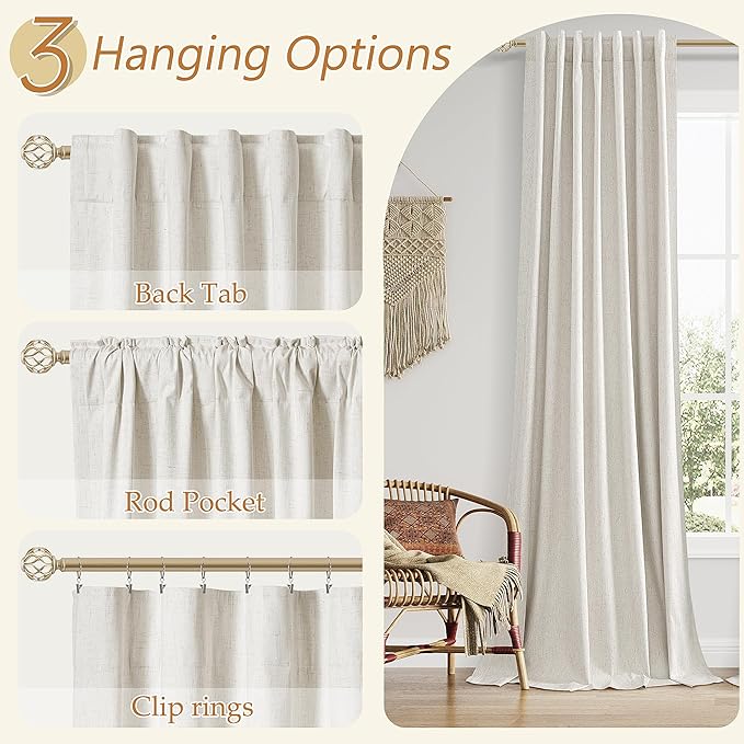 Guken 90 Inch Long Boho 100% Blackout Linen Curtains - Image 6