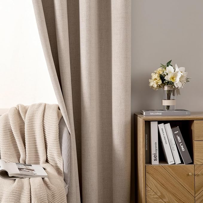 MIULEE Linen Textured Curtains for Bedroom Solid 100% Blackout Thermal - Image 7