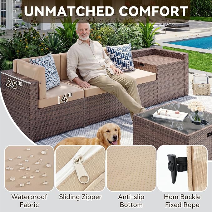 Aoxun 8-Piece Patio Furniture Set, Wicker Outdoor Sectional Sofa - Image 4