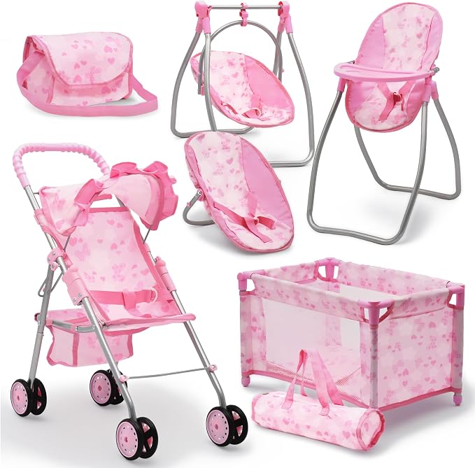 Baby Doll Stroller Bed and Swing Nursery Playset, Baby Doll Accessories by DollsToPlay
