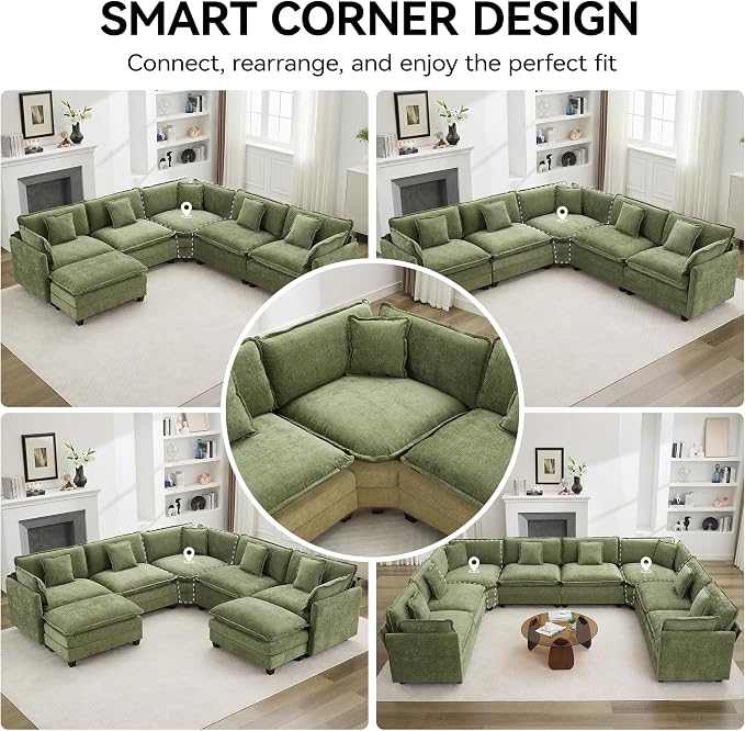 147'' Oversized U Shaped Cloud Sectional Sofa, Chenille Deep Seat Couches - Image 6
