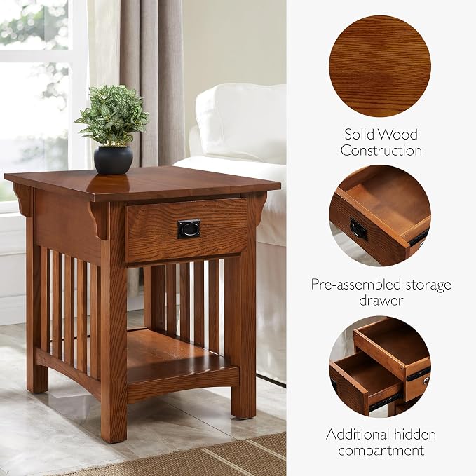 Leick Home Mission End Table, Solid Wood, 1 Storage Drawer, Additional Secret - Image 7