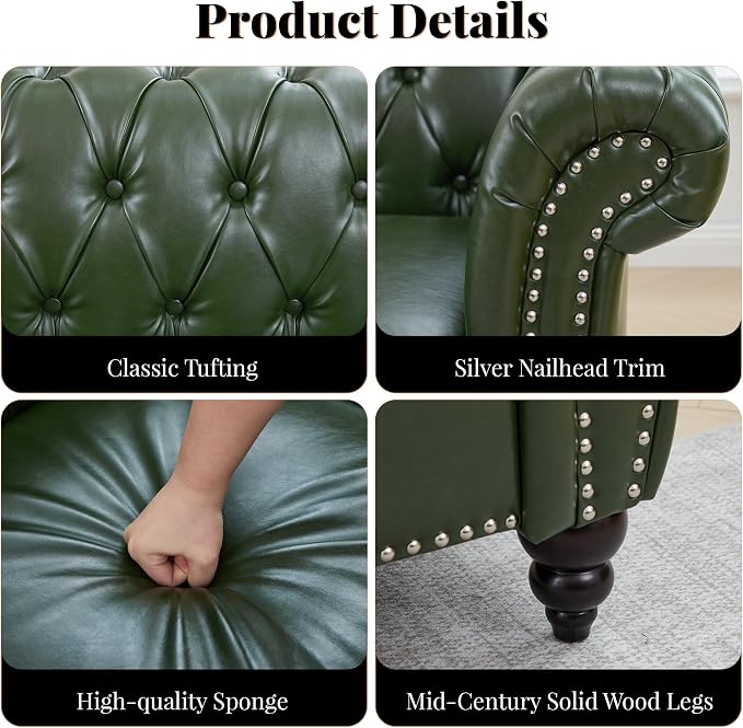 LEVNARY Chesterfield Sofa, 3 Seater Tufted Couch - Image 4