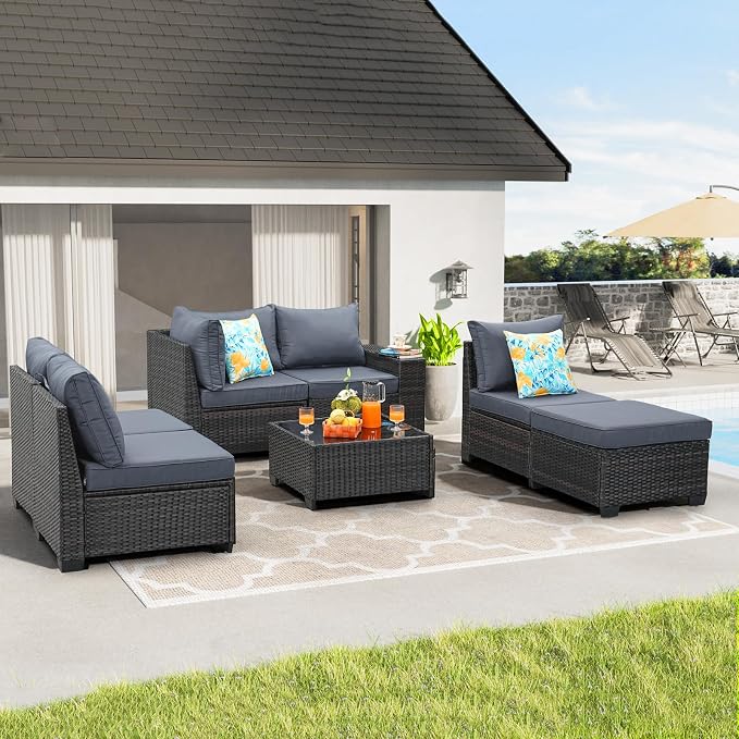 JOYURE 7 Pieces Patio Furniture Set All-Weather Outdoor Wicker Sectional - Image 8