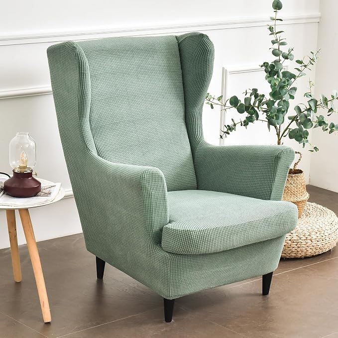 HAOYONG Jacquard Wingback Chair Cover Thickening Wing Armchair Covers Set of 2 - Image 2