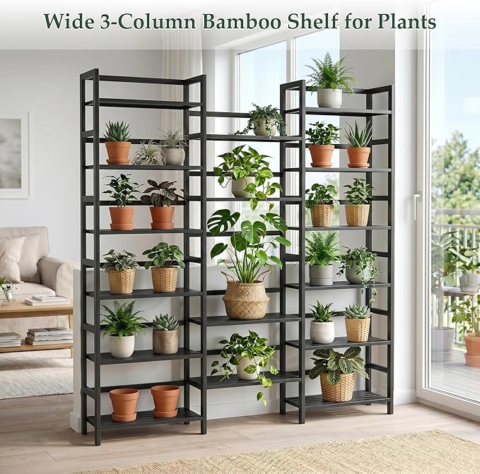 Homykic Bamboo Bookshelf, 71” Tall Triple Wide Bookcase - Image 6