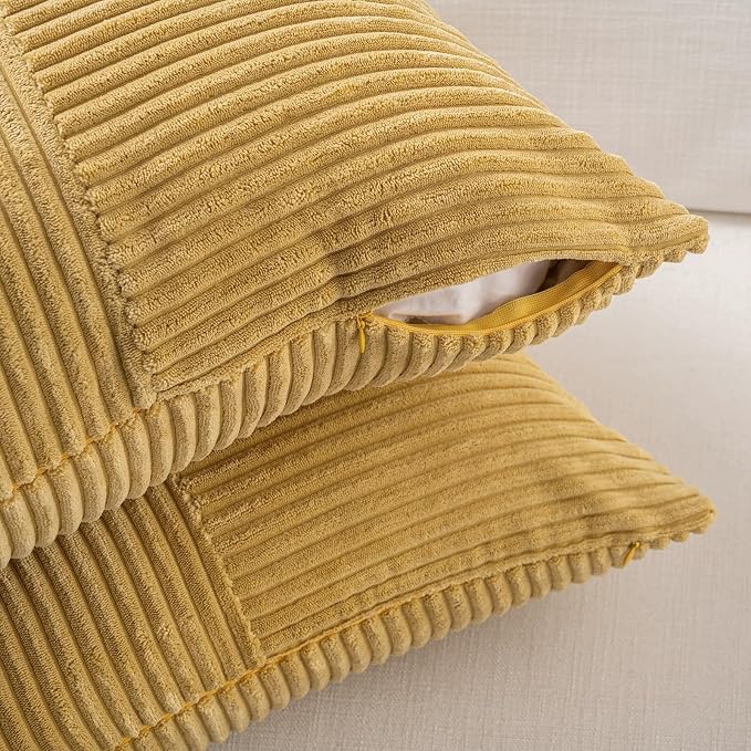 Fancy Homi 2 Packs Mustard Yellow Euro Decorative Throw Pillow Covers 26x26 Inch - Image 3