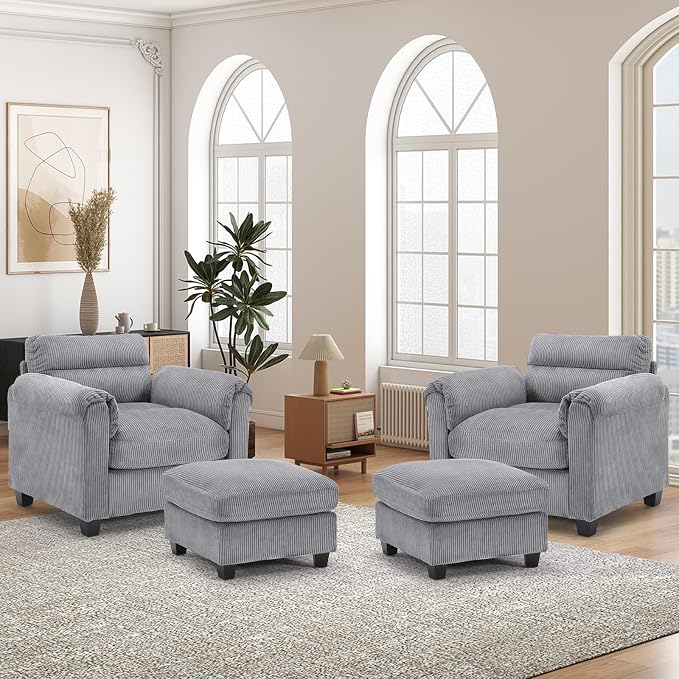 HAOMARKETS Corduroy 4-Piece Sofa Set, Upholstered Ottoman Set of 2 and Accent - Image 6