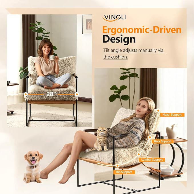 VINGLI 28" Wide Plush Upholstery Sling Modern Accent Chairs Set of 2, Cute - Image 4