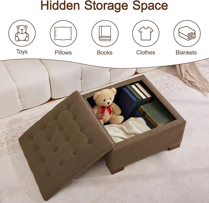 WUTUTUEE 30" Fabric Square Storage Ottoman - Image 7